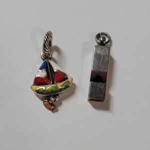 925 Silver Colorful Sailboat Enamel Charm with Tiny Fish Accent